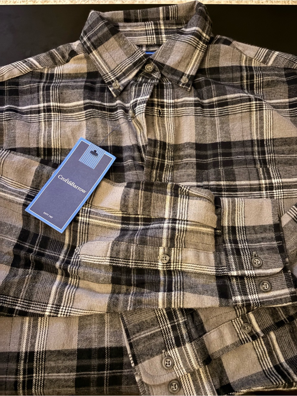 NWT Croft & Barrow Gray Plaid Flannel Shirt Mens S